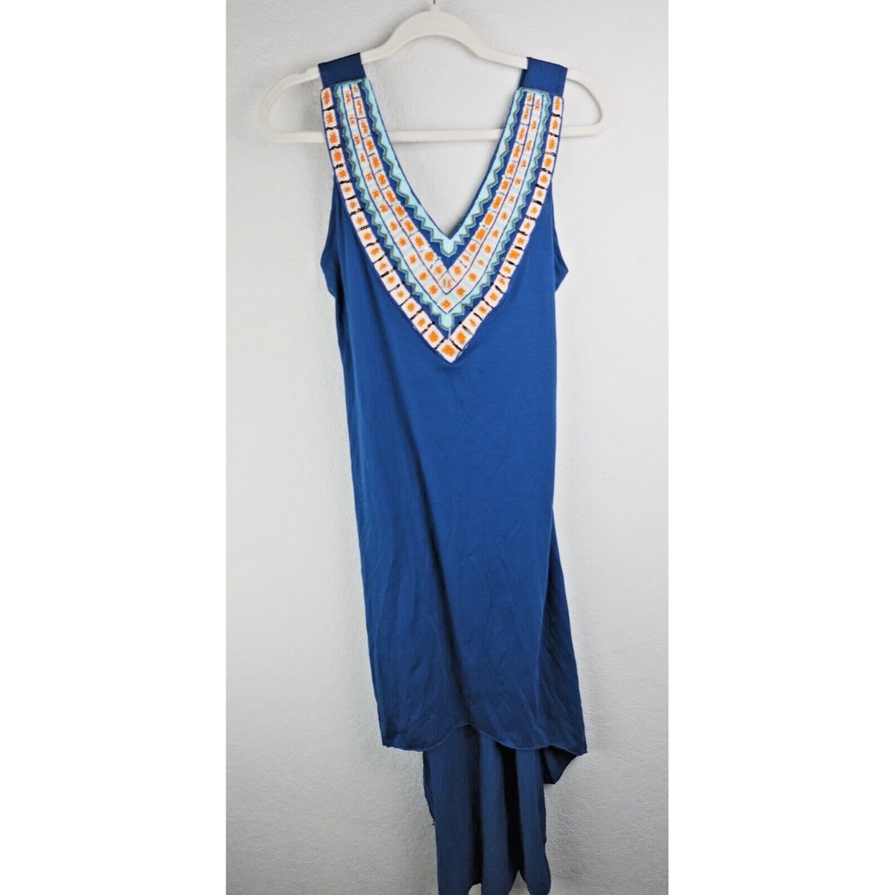 South Main Blue Embroidered High Low Dress S/M Boho Festival V‎ Neck Sleeveless